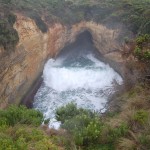 ...waves from the ocean are caving the land...