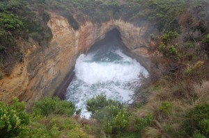 ...waves from the ocean are caving the land...