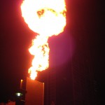 Fire spitting sculptures along the Yarra River