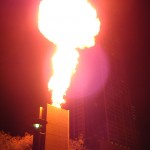 Fire spitting sculptures along the Yarra River